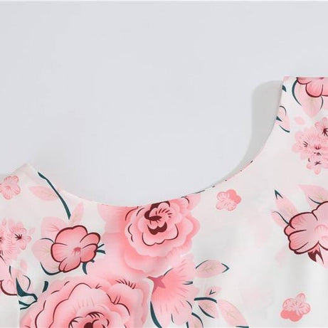 Robe Vintage Blanche à Fleurs Roses Trapèze 50's