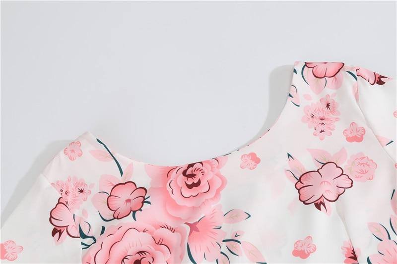 Robe Vintage Blanche à Fleurs Roses Trapèze 50's