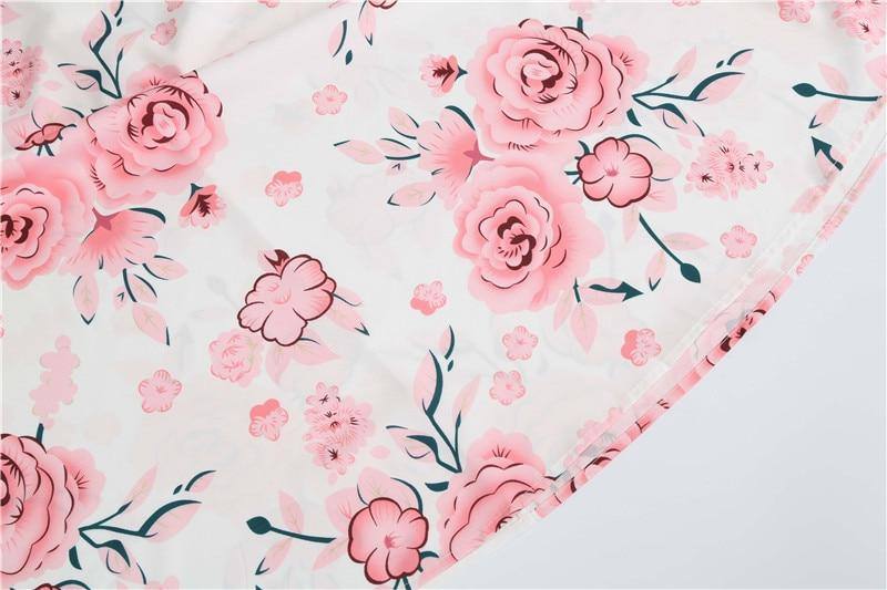 Robe Vintage Blanche à Fleurs Roses Trapèze 50's