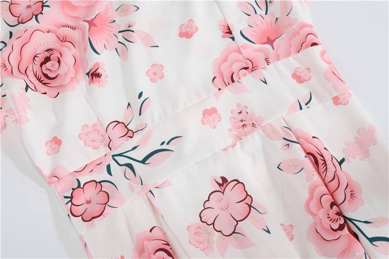 Robe Vintage Blanche à Fleurs Roses Trapèze 50's