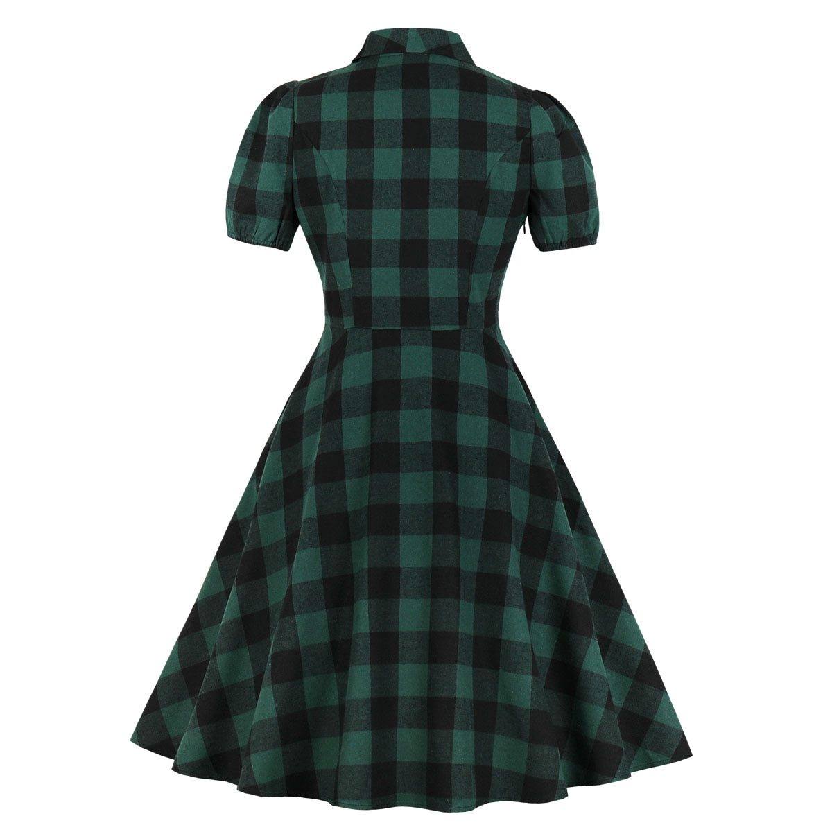 Vintage Grün-Schwarzes Vichy-Kleid aus den 50er Jahren