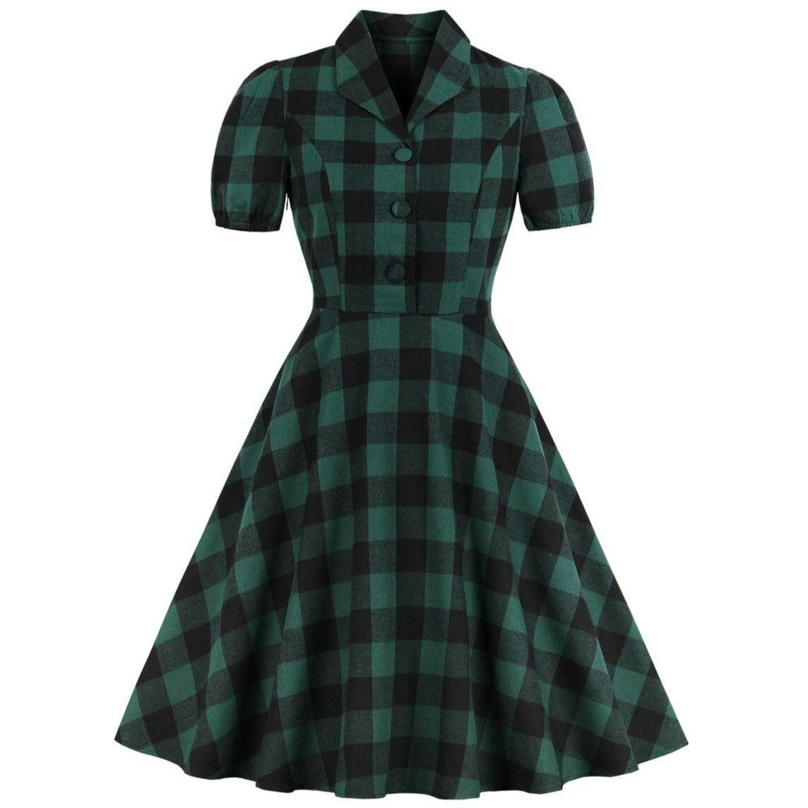 Vintage Grün-Schwarzes Vichy-Kleid aus den 50er Jahren