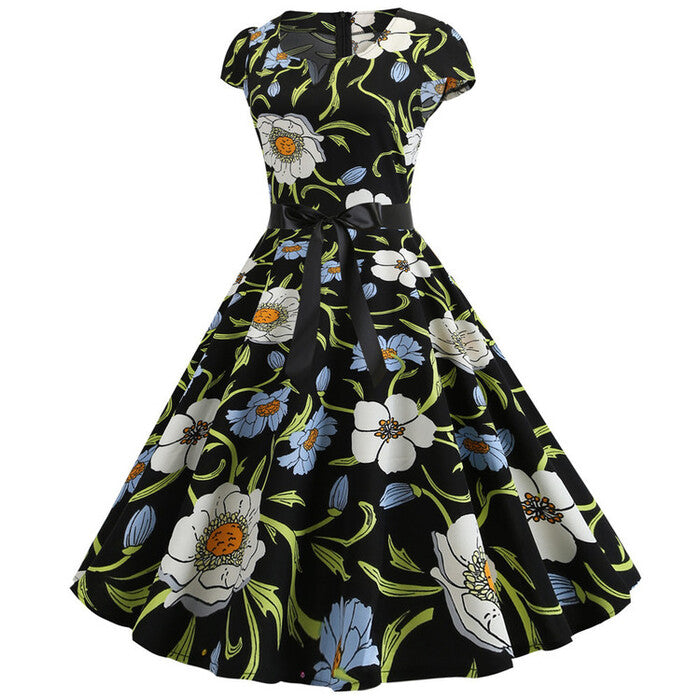 Schwarzes Vintage-Blumenkleid von 1960