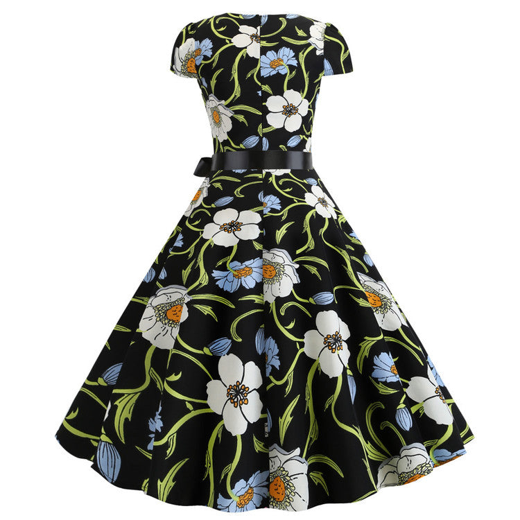 Robe vintage Noire Fleurie 1960