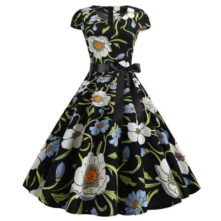 Schwarzes Vintage-Blumenkleid von 1960