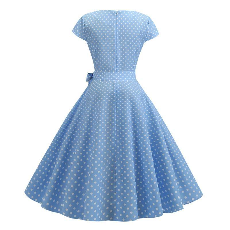 Robe Vintage Bleue Ciel à Pois Blancs 50's