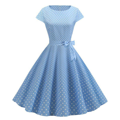 Robe Vintage Bleue Ciel à Pois Blancs 50's