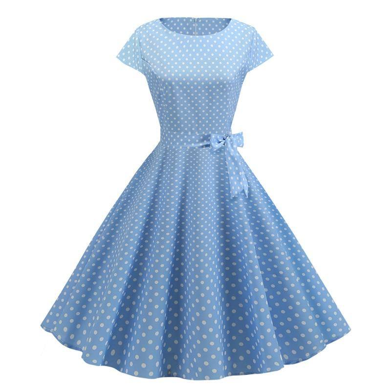 Robe Vintage Bleue Ciel à Pois Blancs 50's