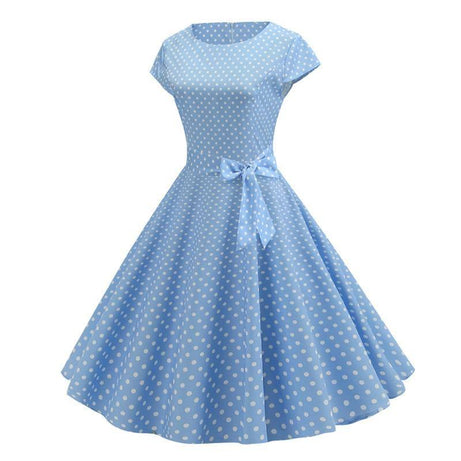 Robe Vintage Bleue Ciel à Pois Blancs 50's