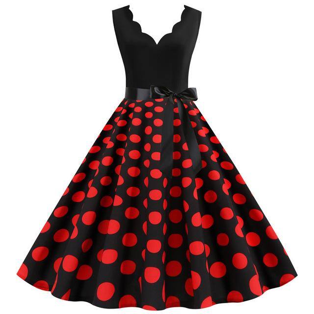 Robe Vintage Noire à Pois Rouges Chic 50's