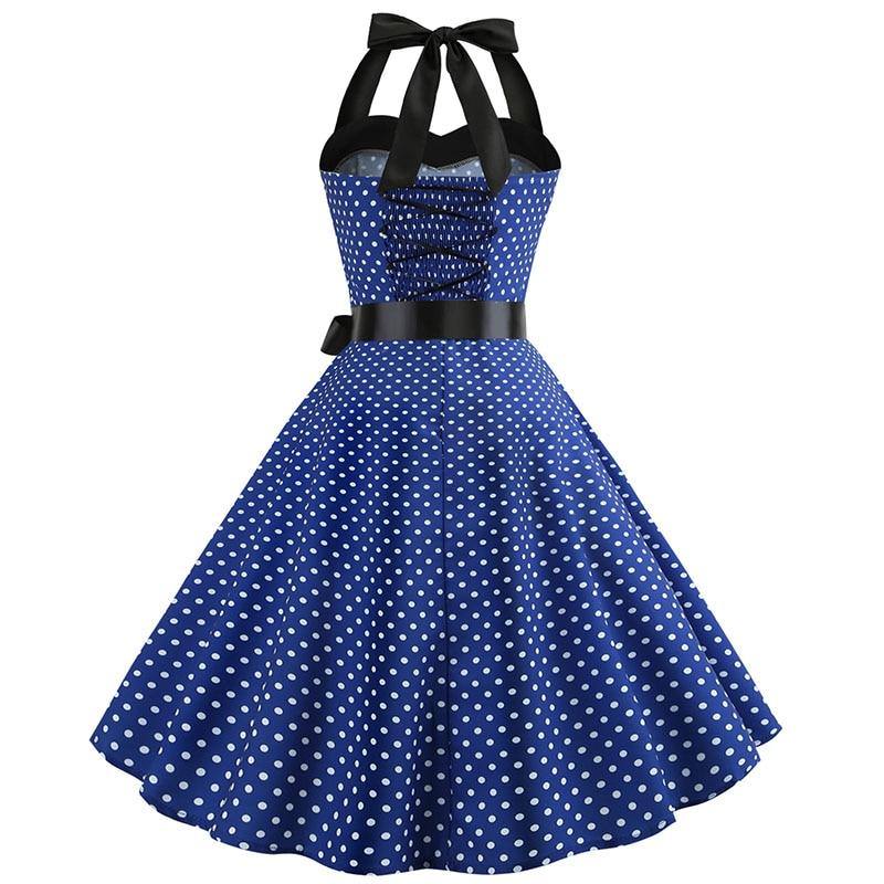 Robe Vintage Bleue à Pois Blancs 50's