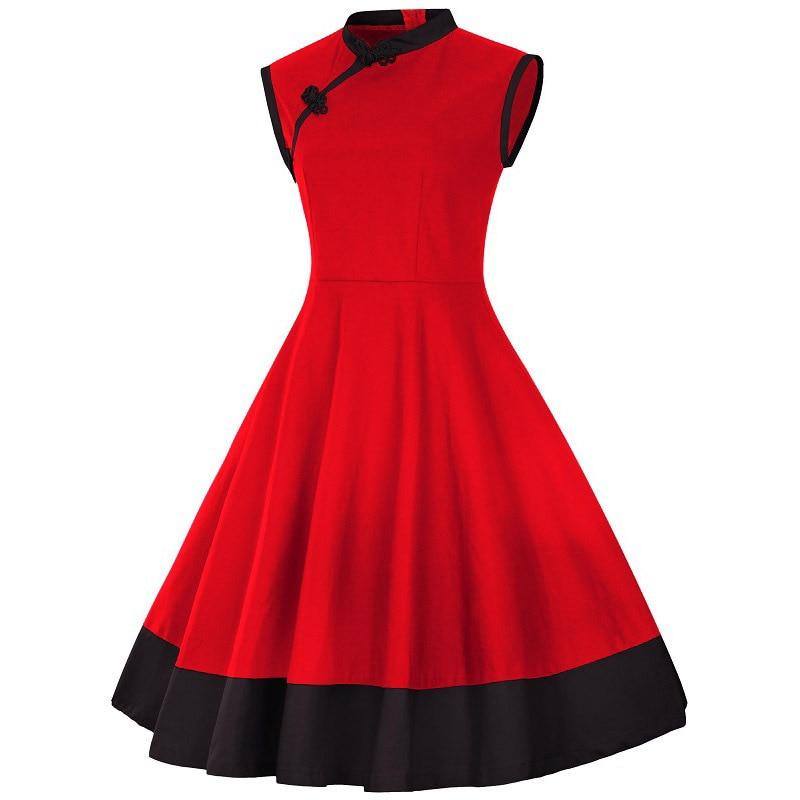 Vintage-Kleid im 50er-Jahre-Stil in Rot und Schwarz