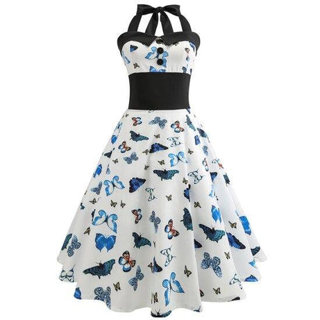 Robe Vintage Blanche à Papillons 50's
