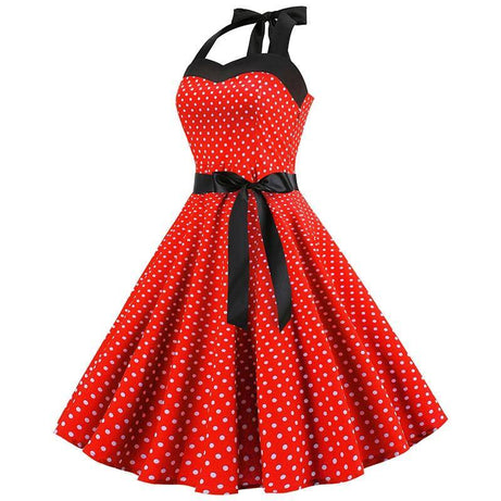 Robe vintage Rouge à Petits Pois Blancs 50's