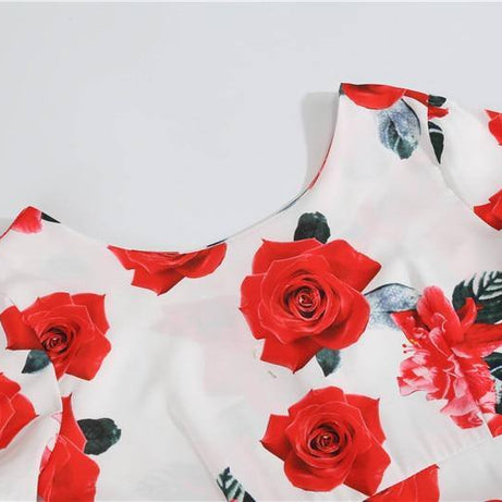 Robe Vintage Blanche à Fleurs Rouges 50's Rockabilly