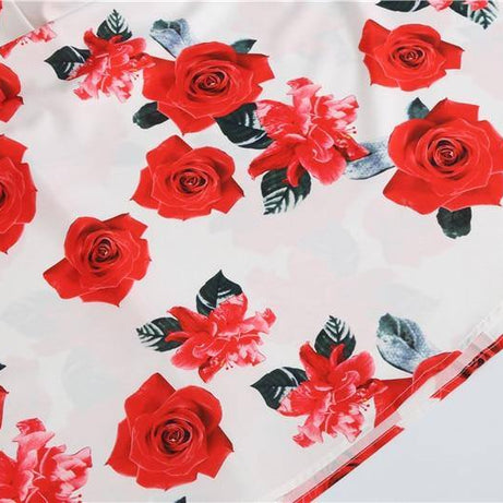 Robe Vintage Blanche à Fleurs Rouges 50's Rockabilly