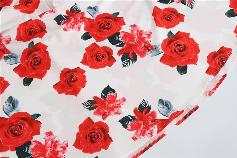 Robe Vintage Blanche à Fleurs Rouges 50's Rockabilly