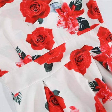 Robe Vintage Blanche à Fleurs Rouges 50's Rockabilly