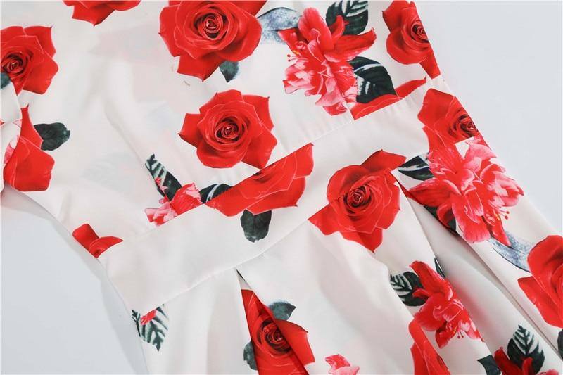 Robe Vintage Blanche à Fleurs Rouges 50's Rockabilly