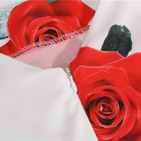 Robe Vintage Blanche à Fleurs Rouges 50's Rockabilly