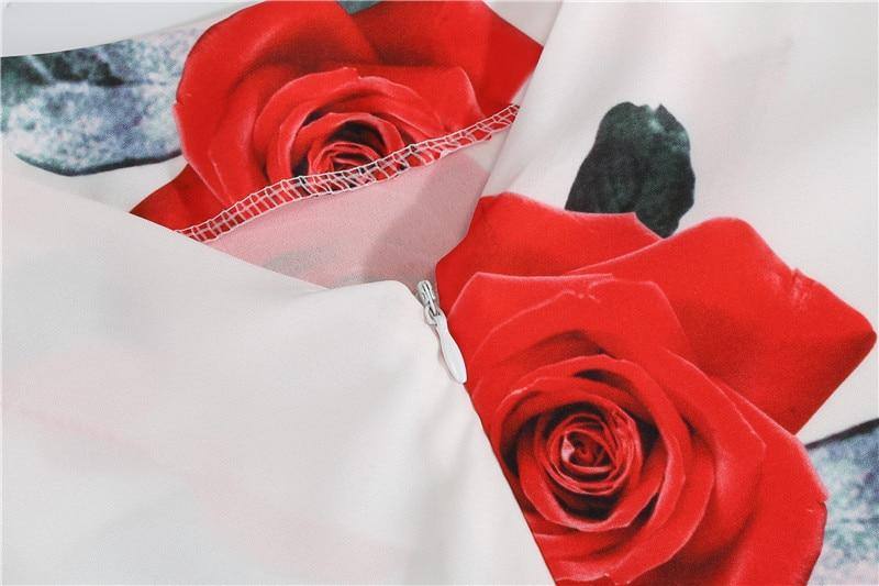 Robe Vintage Blanche à Fleurs Rouges 50's Rockabilly