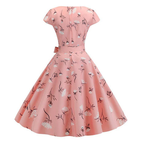 Robe vintage Rose Poudré à Fleurs 50's