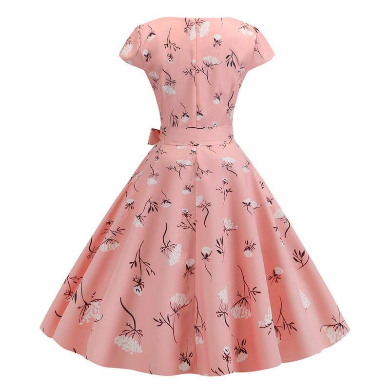 Robe vintage Rose Poudré à Fleurs 50's