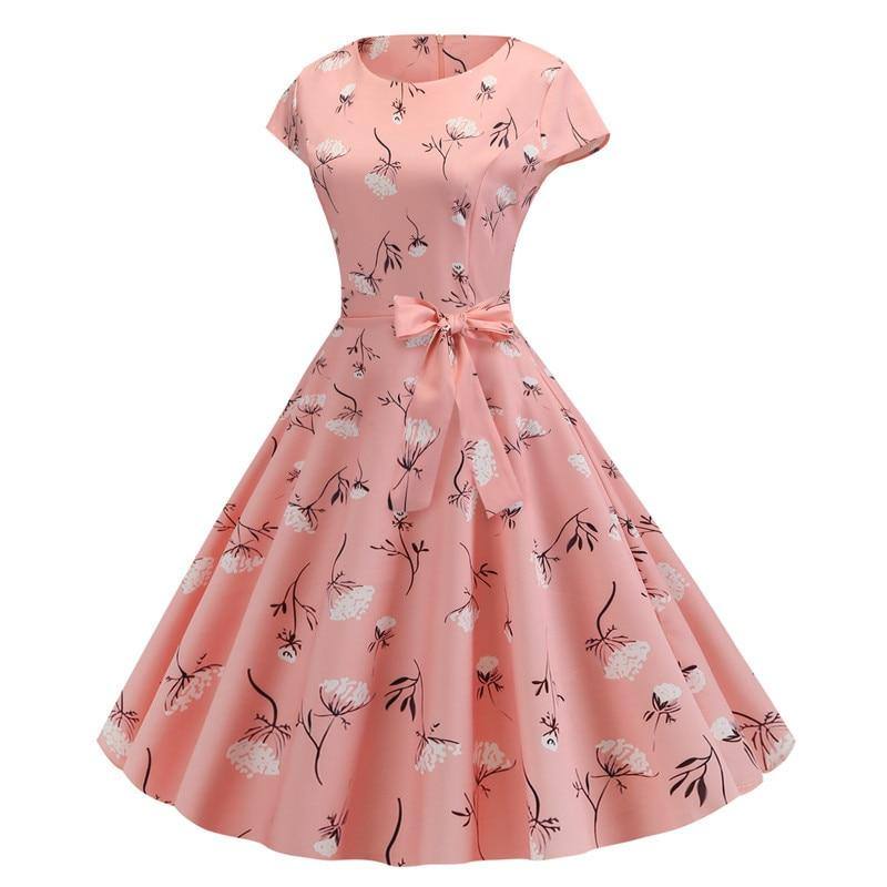 Vintage Puderrosa Kleid mit Blumen 50er Jahre
