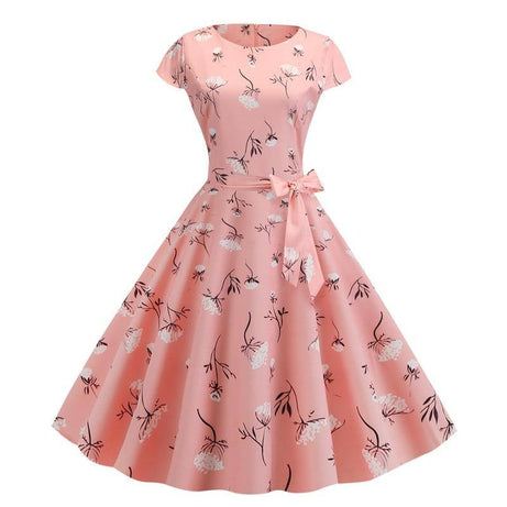 Robe vintage Rose Poudré à Fleurs 50's