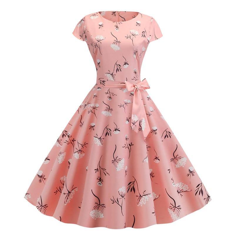 Vintage Puderrosa Kleid mit Blumen 50er Jahre