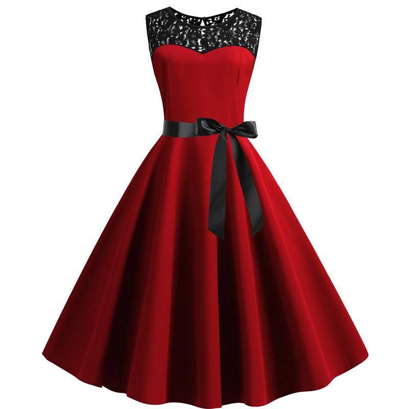 Robe Vintage  Rouge à Col en Dentelle 50's