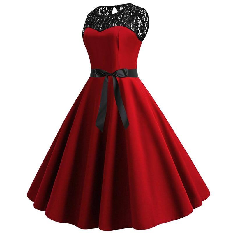 Robe Vintage  Rouge à Col en Dentelle 50's