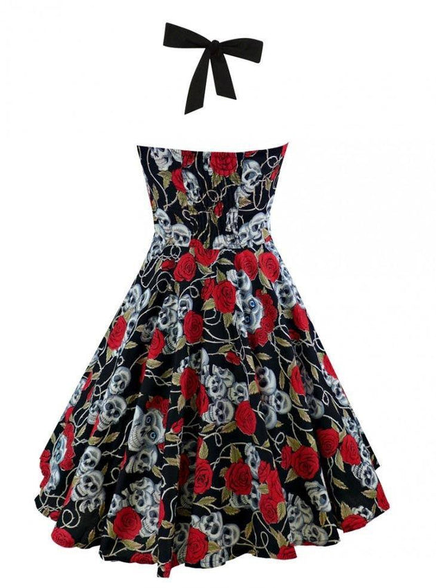 Robe Vintage Noire à Têtes de Mort Vintage 50's