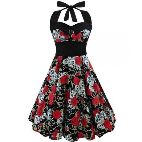 Robe Vintage Noire à Têtes de Mort Vintage 50's