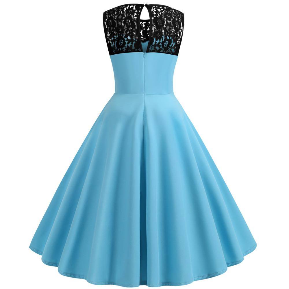 Robe Vintage Turquoise à Col en Dentelle 50's