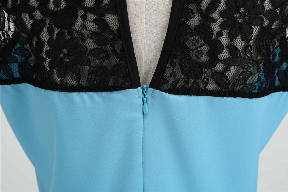 Robe Vintage Turquoise à Col en Dentelle 50's