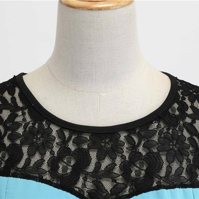 Robe Vintage Turquoise à Col en Dentelle 50's