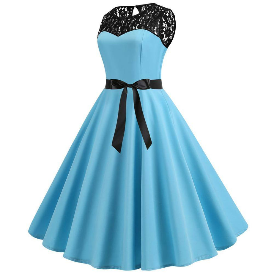 Robe Vintage Turquoise à Col en Dentelle 50's