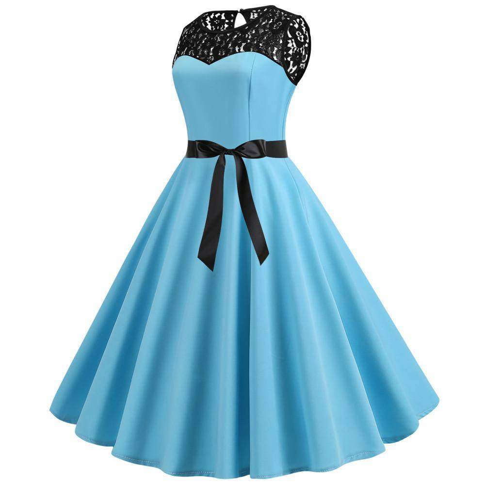 Robe Vintage Turquoise à Col en Dentelle 50's