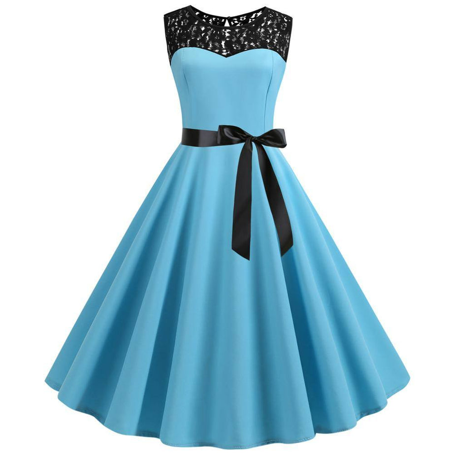 Robe Vintage Turquoise à Col en Dentelle 50's