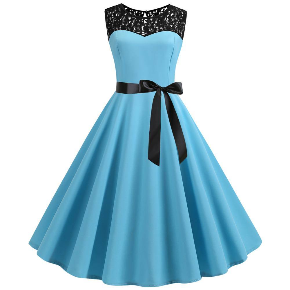 Robe Vintage Turquoise à Col en Dentelle 50's