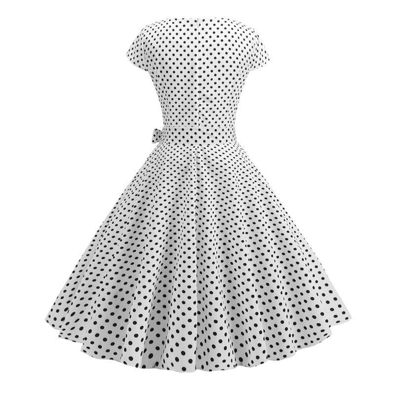 Robe Vintage Blanche à Petits Pois Noirs 50's