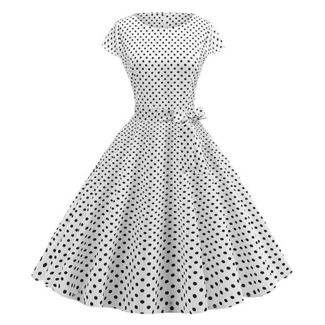 Robe Vintage Blanche à Petits Pois Noirs 50's