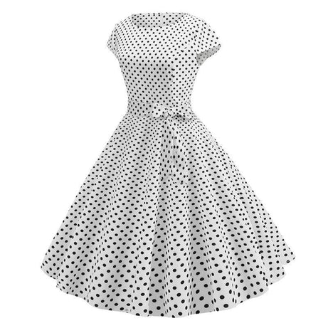 Robe Vintage Blanche à Petits Pois Noirs 50's