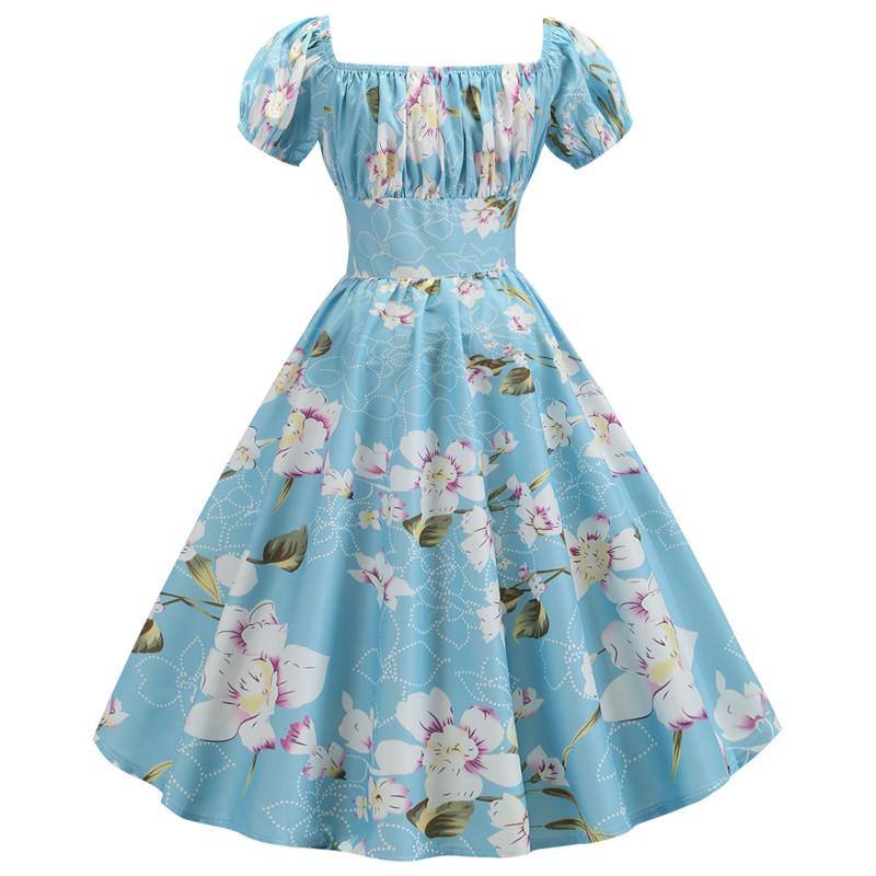 Vintage Himmelblaues Blumenkleid
