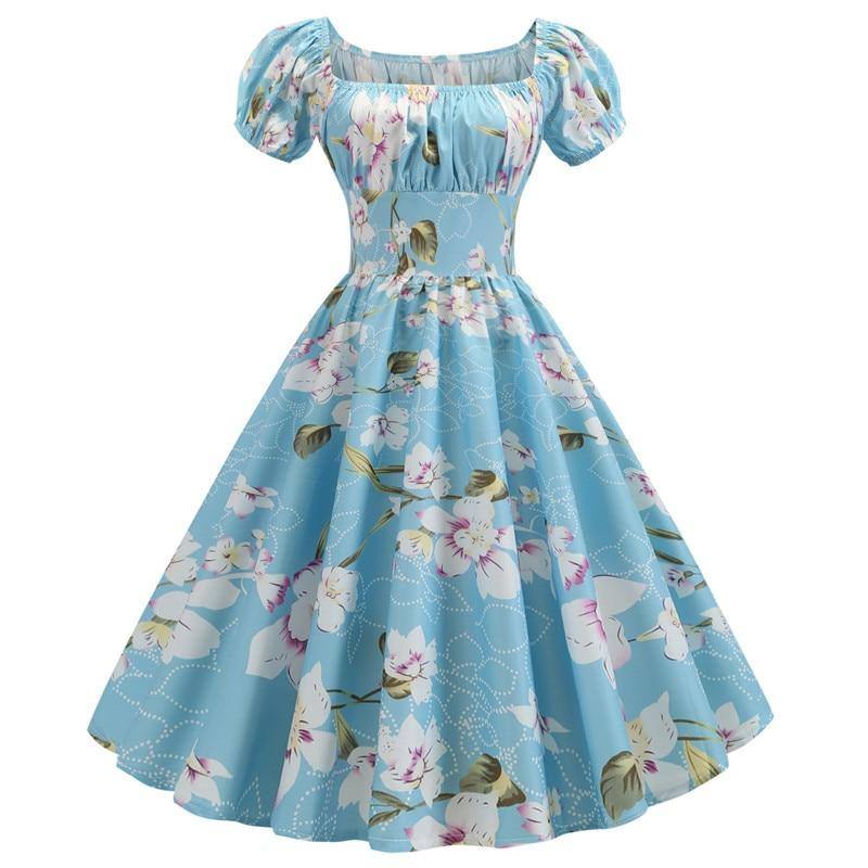 Vintage Himmelblaues Blumenkleid