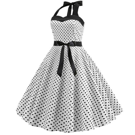 Robe vintage Blanche à Petits Pois Noirs