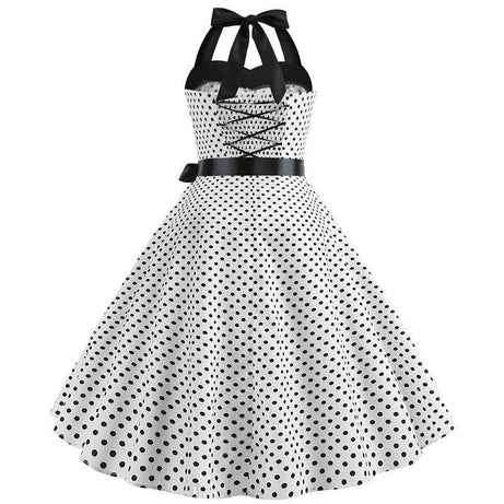 Robe vintage Blanche à Petits Pois Noirs