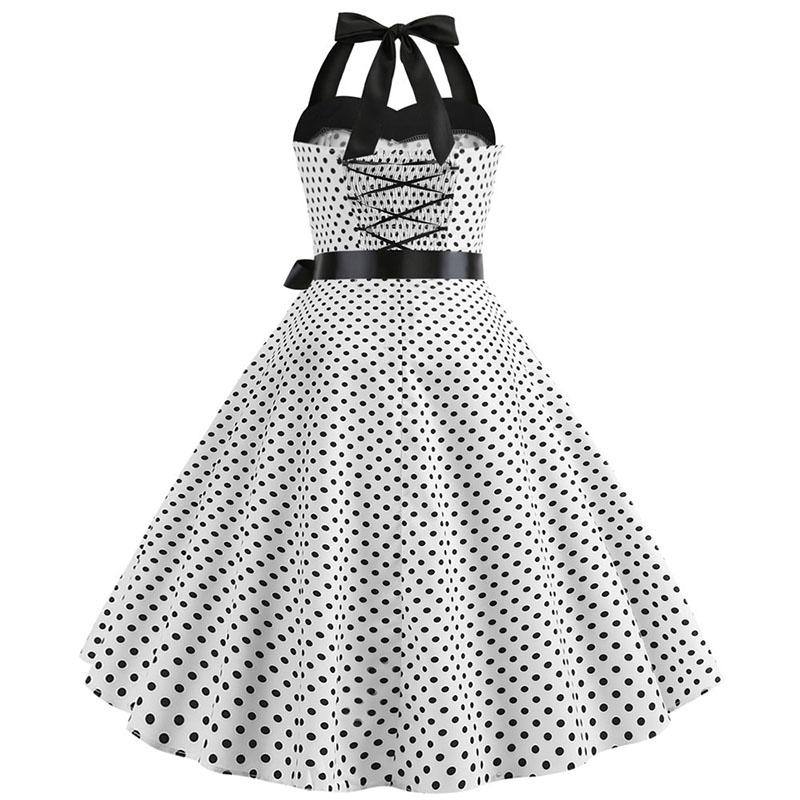 Robe vintage Blanche à Petits Pois Noirs