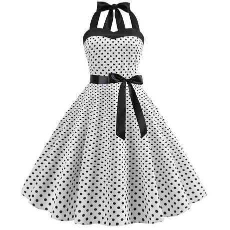 Robe vintage Blanche à Petits Pois Noirs